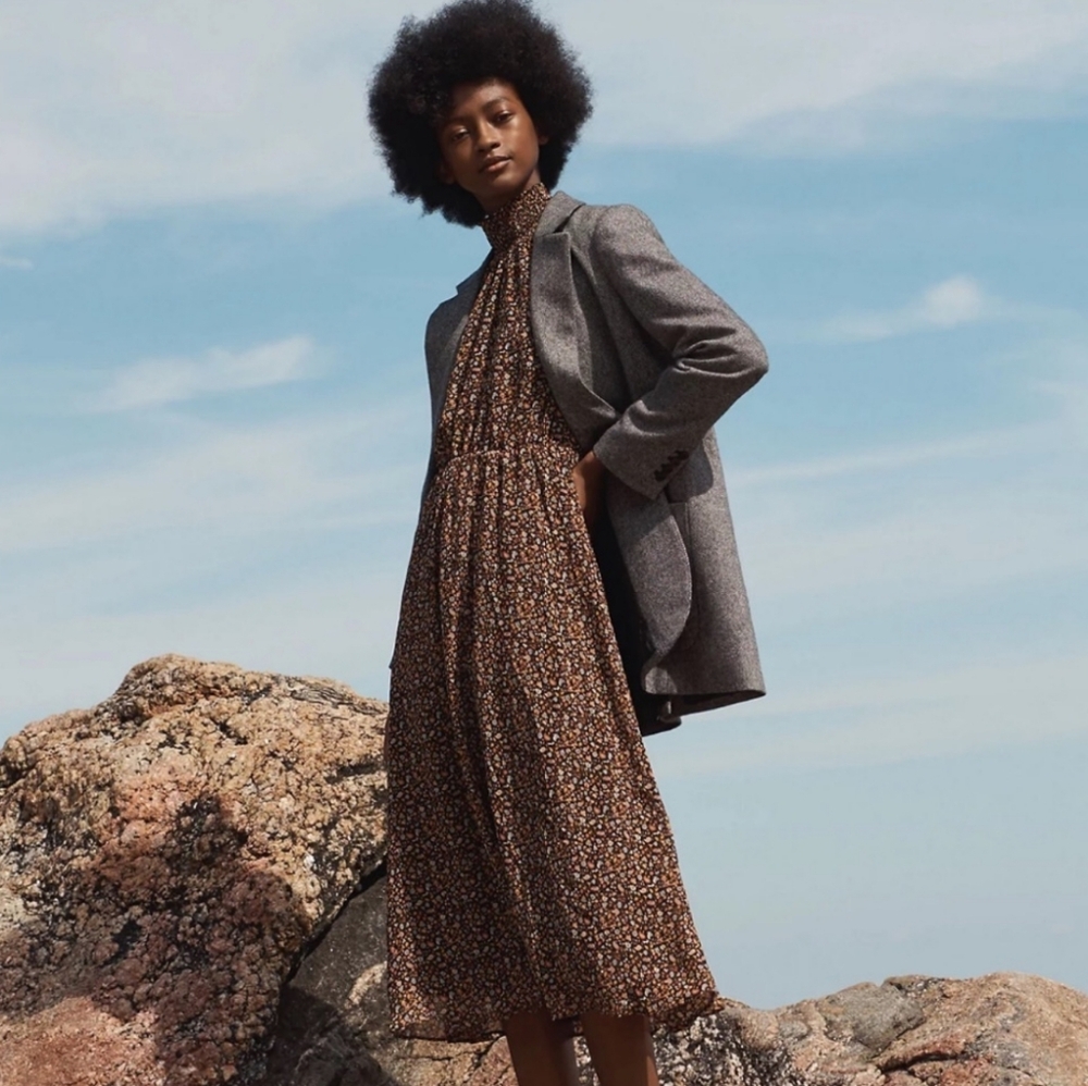 MADEWELL Georgette Smocked Neck Midi Dress In Folktale Paisley Large